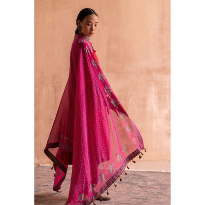 SWATTI KAPOOR Rani Pink Printed with Tassels Dupatta
