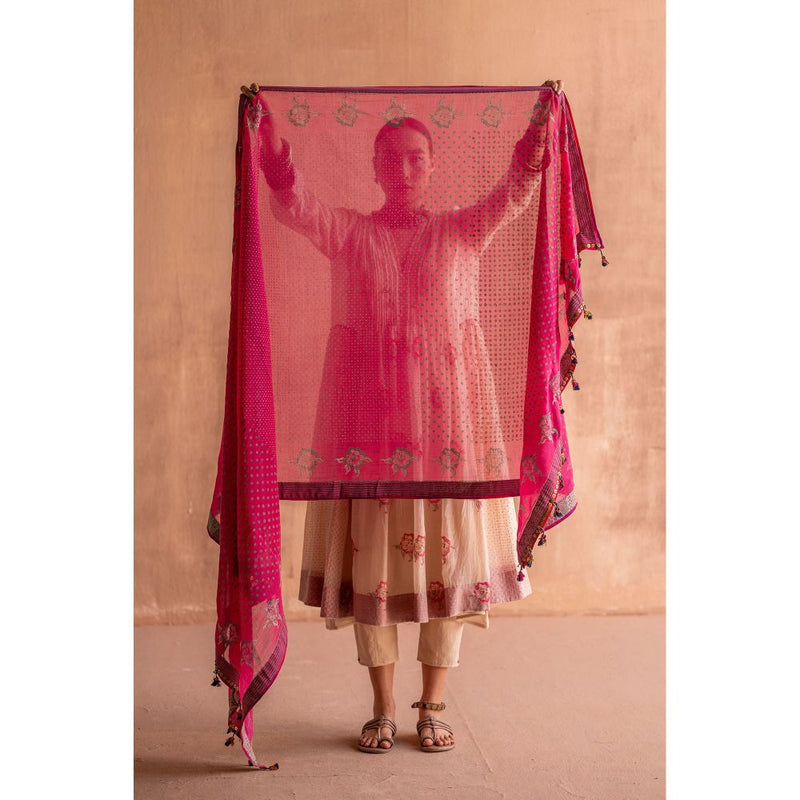 SWATTI KAPOOR Rani Pink Printed with Tassels Dupatta