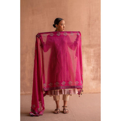 SWATTI KAPOOR Rani Pink Printed with Tassels Dupatta