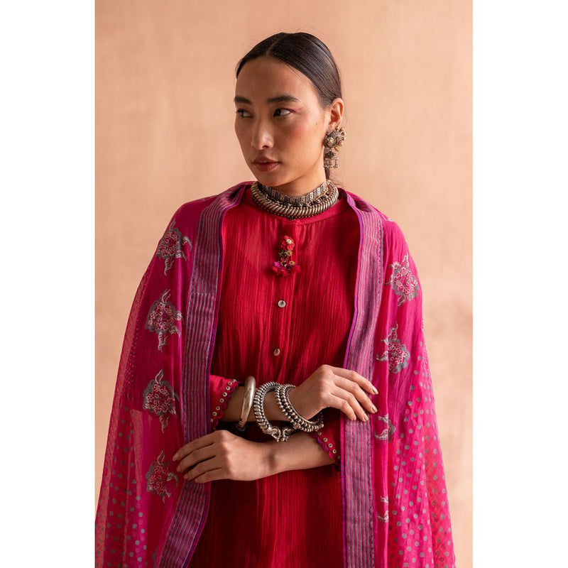 SWATTI KAPOOR Rani Pink Printed with Tassels Dupatta