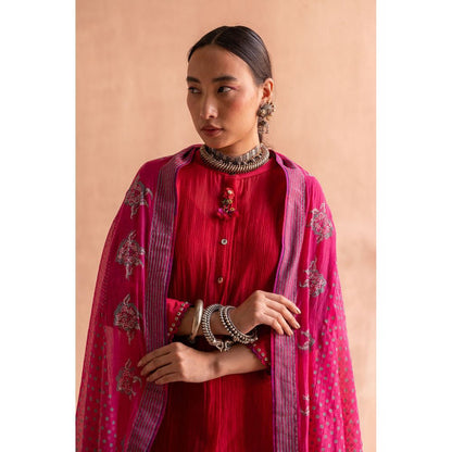 SWATTI KAPOOR Rani Pink Printed with Tassels Dupatta