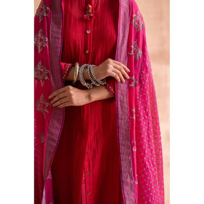 SWATTI KAPOOR Rani Pink Printed with Tassels Dupatta