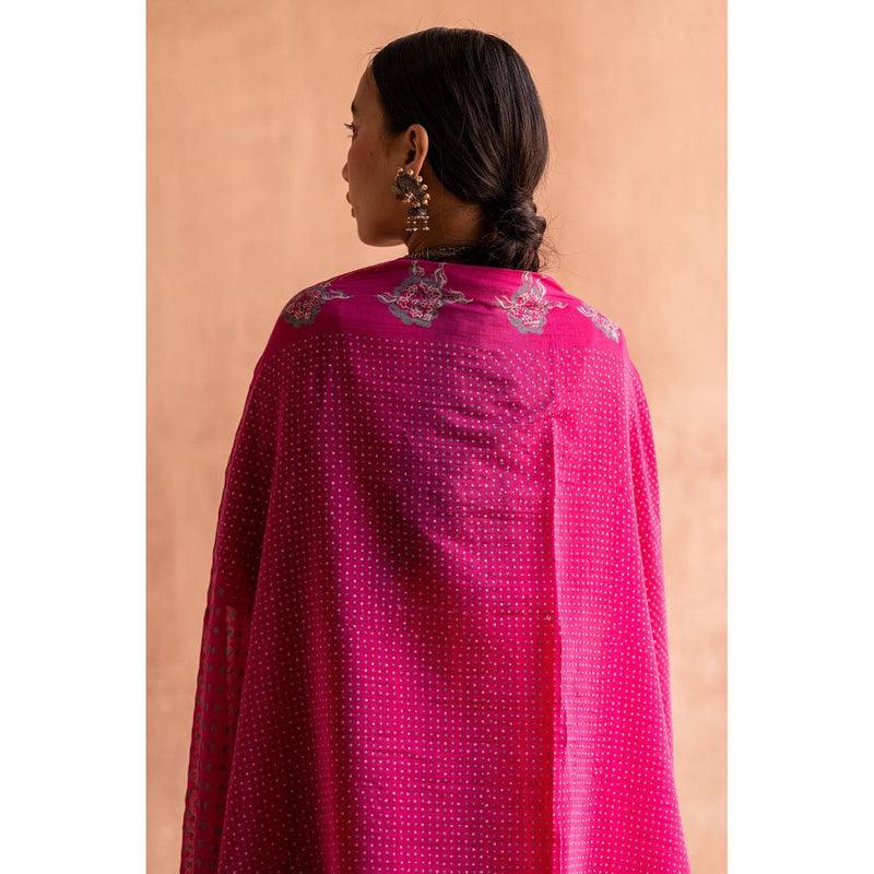 SWATTI KAPOOR Rani Pink Printed with Tassels Dupatta