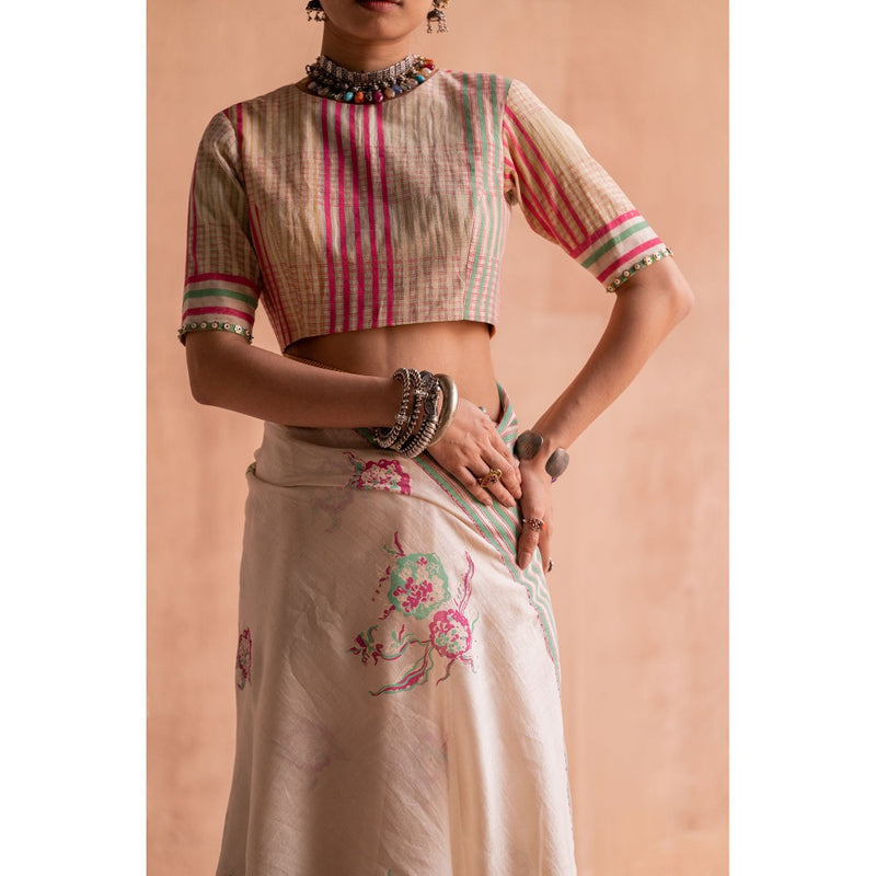 SWATTI KAPOOR Svet Beige Printed with Beaded Details Stitched Blouse
