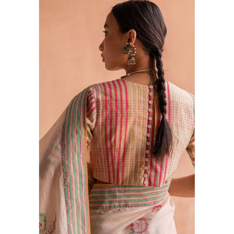 SWATTI KAPOOR Svet Beige Printed with Beaded Details Stitched Blouse