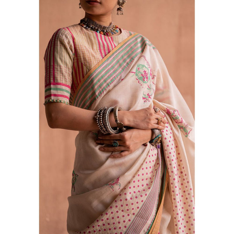 SWATTI KAPOOR Svet Beige Printed with Beaded Details Stitched Blouse