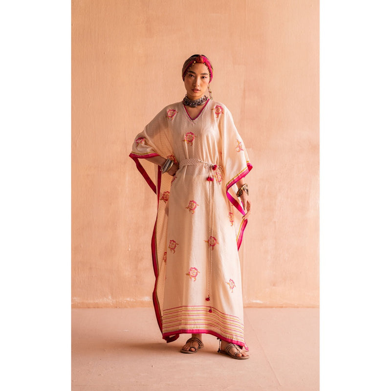 SWATTI KAPOOR Svet Beige Floral Printed Kaftan Dress