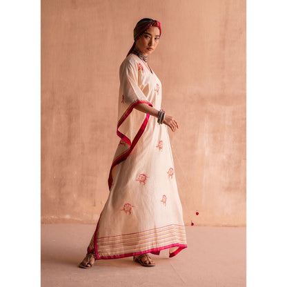 SWATTI KAPOOR Svet Beige Floral Printed Kaftan Dress