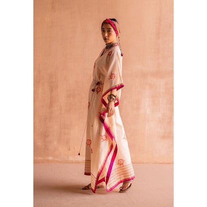 SWATTI KAPOOR Svet Beige Floral Printed Kaftan Dress