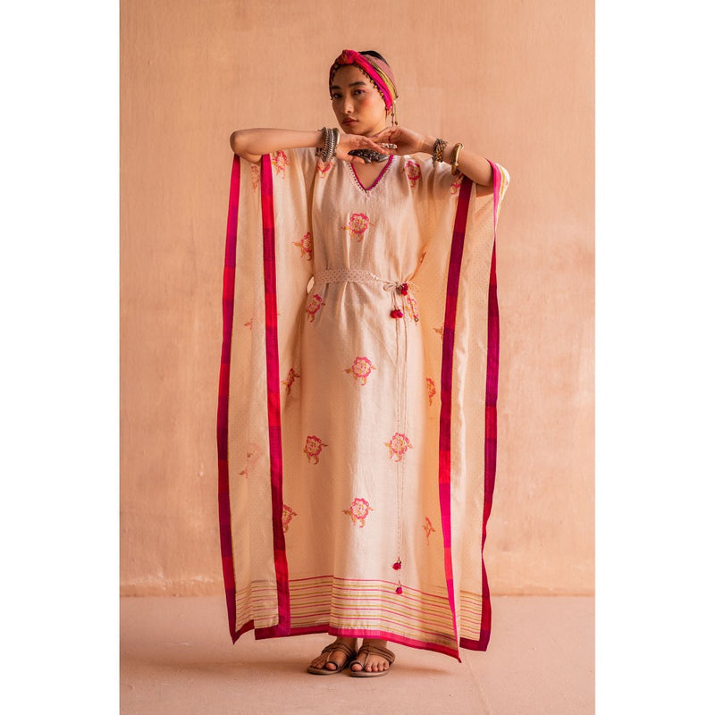 SWATTI KAPOOR Svet Beige Floral Printed Kaftan Dress