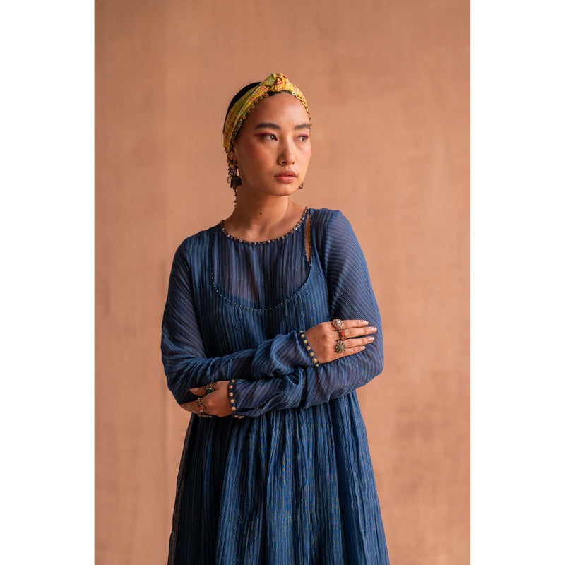 SWATTI KAPOOR Neel Navy Blue Stripes Printed Kurta