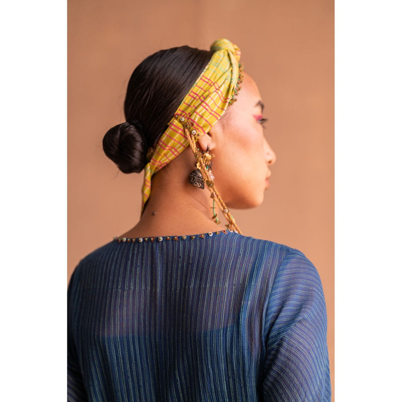 SWATTI KAPOOR Neel Navy Blue Stripes Printed Kurta