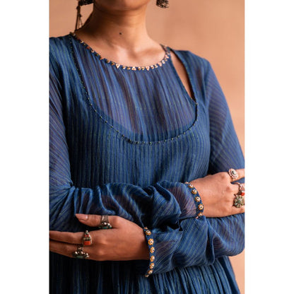 SWATTI KAPOOR Neel Navy Blue Stripes Printed Kurta