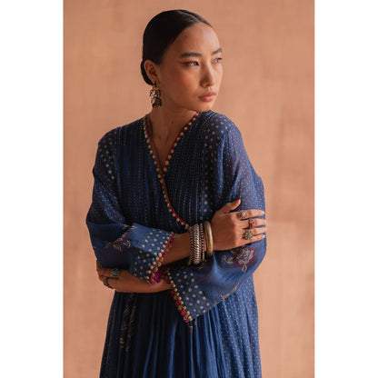 SWATTI KAPOOR Neel Navy Blue Hand Block Printed Anarkali Kurta