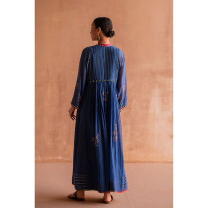 SWATTI KAPOOR Neel Navy Blue Hand Block Printed Anarkali Kurta