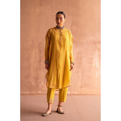 SWATTI KAPOOR Nimbu Yellow Stripes Printed Kaftan Kurta