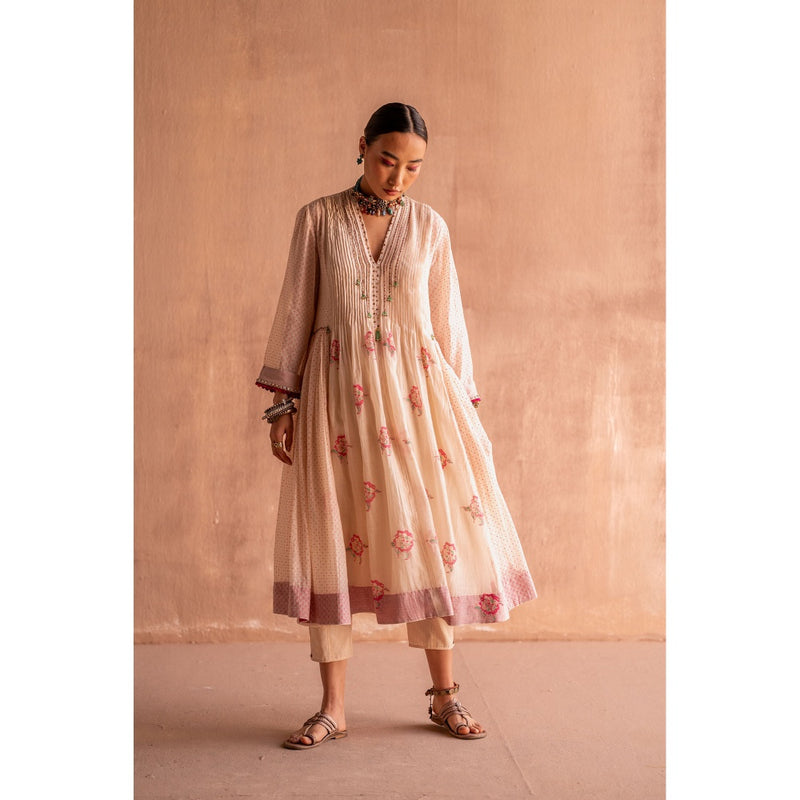 SWATTI KAPOOR Svet Beige Printed Anarkali Kurta