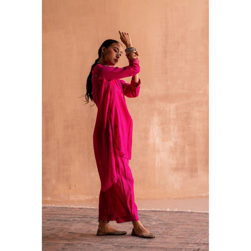 SWATTI KAPOOR Rani Pink Stripe Printed Kurta