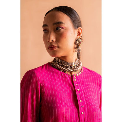 SWATTI KAPOOR Rani Pink Stripe Printed Kurta