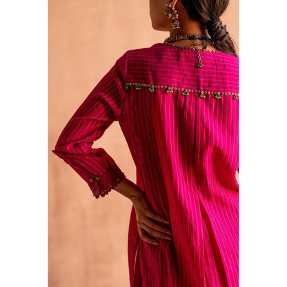 SWATTI KAPOOR Rani Pink Stripe Printed Kurta