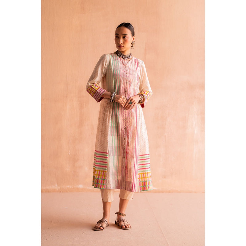 SWATTI KAPOOR Svet Beige Printed with Beads Work Kurta