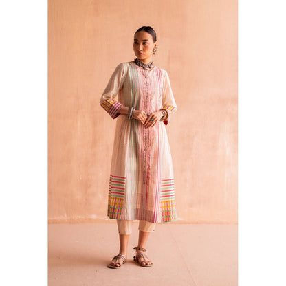 SWATTI KAPOOR Svet Beige Printed with Beads Work Kurta