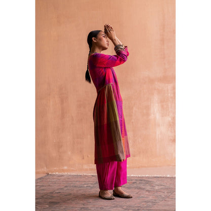 SWATTI KAPOOR Rani Pink Colorblock Printed Kurta