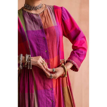SWATTI KAPOOR Rani Pink Colorblock Printed Kurta