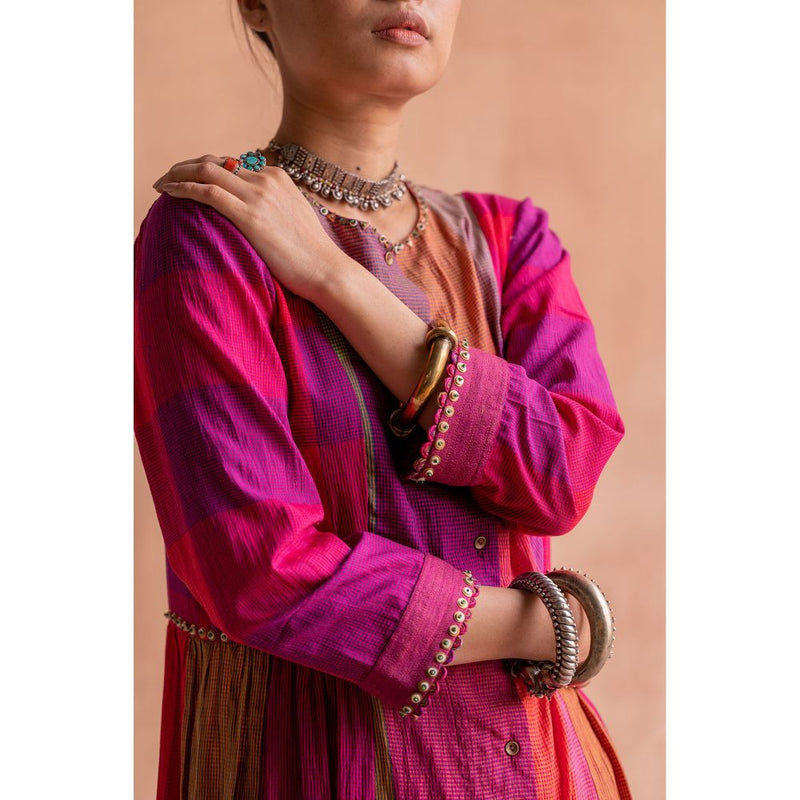 SWATTI KAPOOR Rani Pink Colorblock Printed Kurta