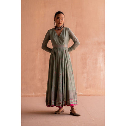 SWATTI KAPOOR Firoza Green Floral Printed Anarkali Kurta