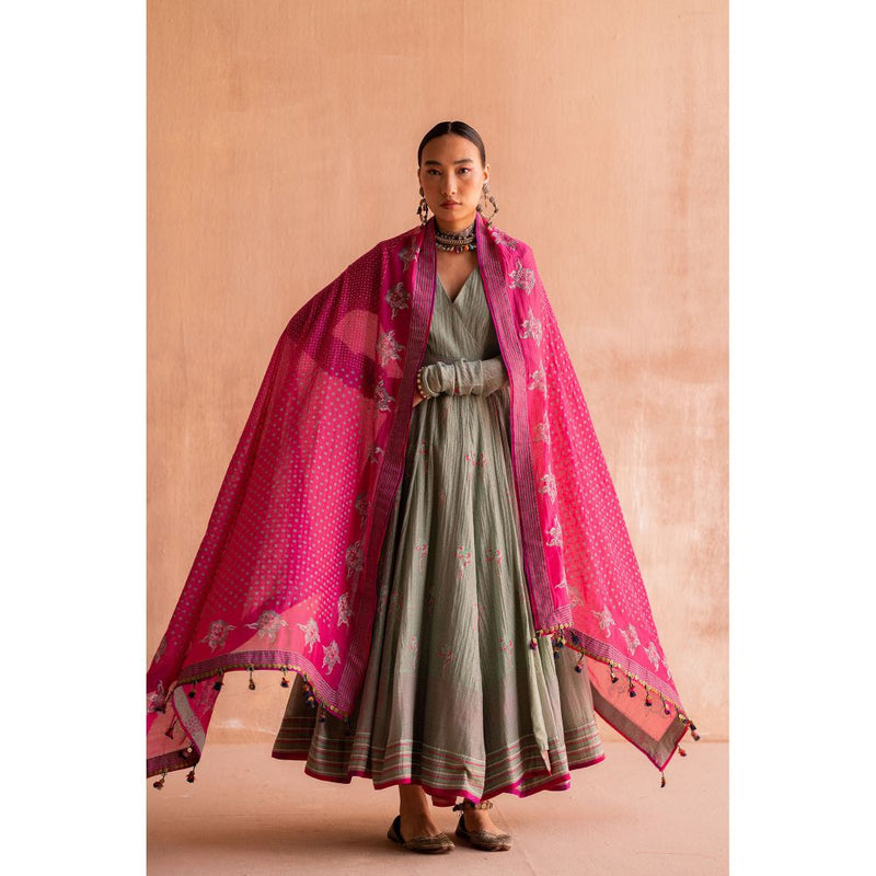 SWATTI KAPOOR Firoza Green Floral Printed Anarkali Kurta