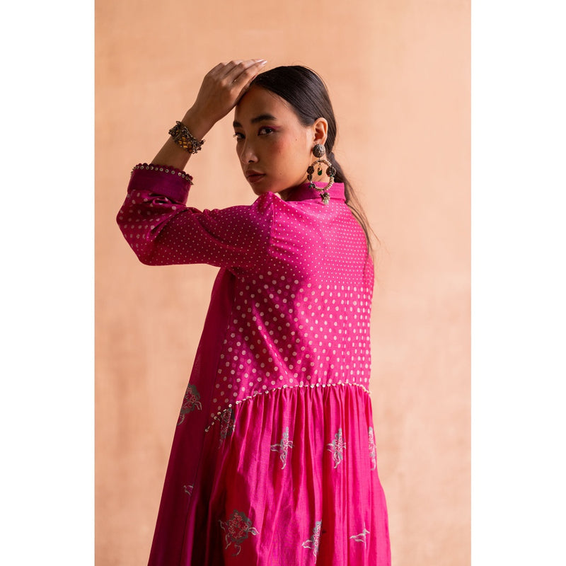 SWATTI KAPOOR Rani Pink Floral Printed Shirt Style Kurta
