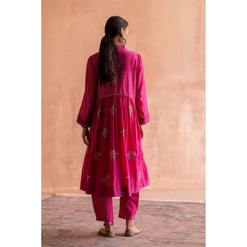 SWATTI KAPOOR Rani Pink Floral Printed Shirt Style Kurta