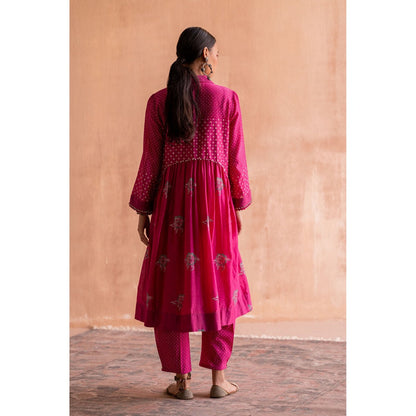 SWATTI KAPOOR Rani Pink Floral Printed Shirt Style Kurta