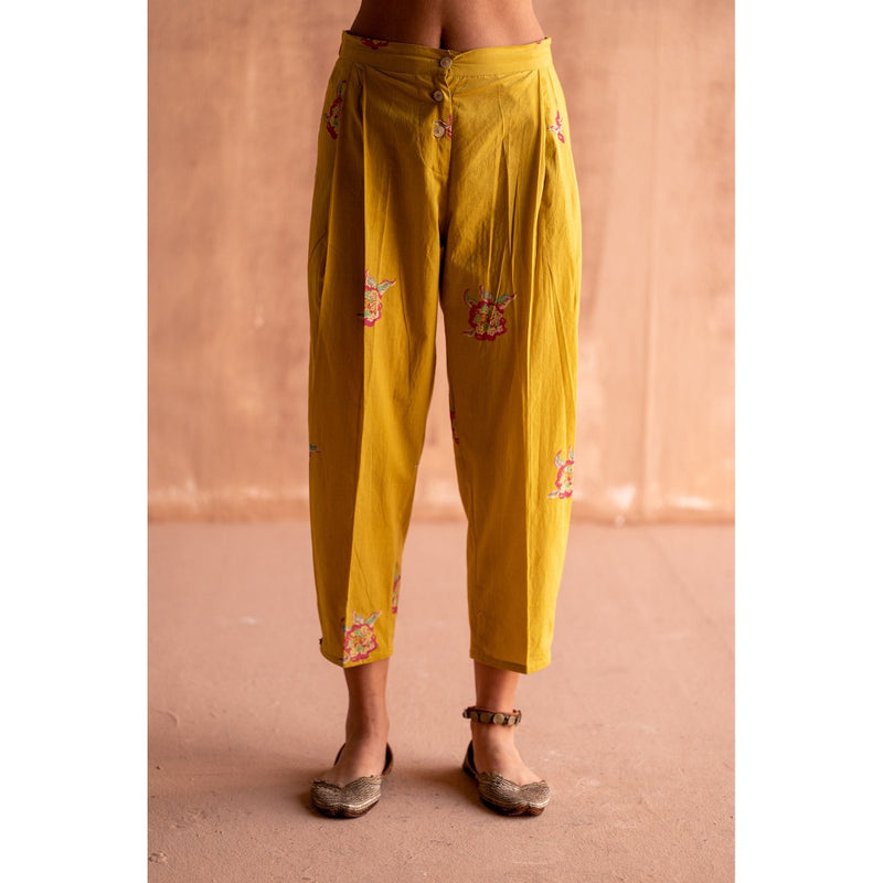 SWATTI KAPOOR Nimbu Yellow Floral Printed Pant