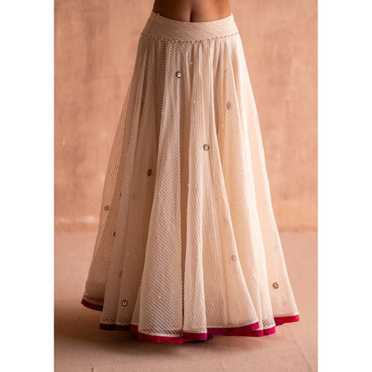 SWATTI KAPOOR Svet White Stripes and Beads Work Skirt
