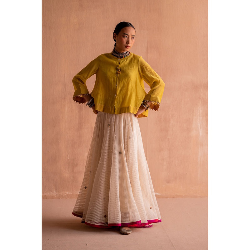 SWATTI KAPOOR Svet White Stripes and Beads Work Skirt