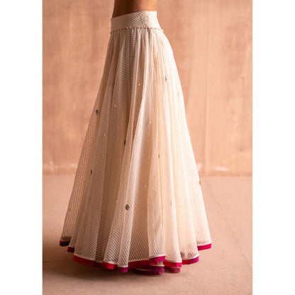 SWATTI KAPOOR Svet White Stripes and Beads Work Skirt