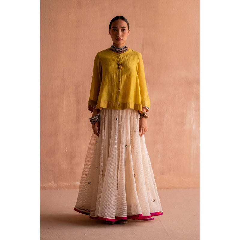 SWATTI KAPOOR Svet White Stripes and Beads Work Skirt