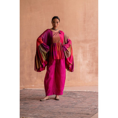 SWATTI KAPOOR Rani Pink Colorblock Print Top