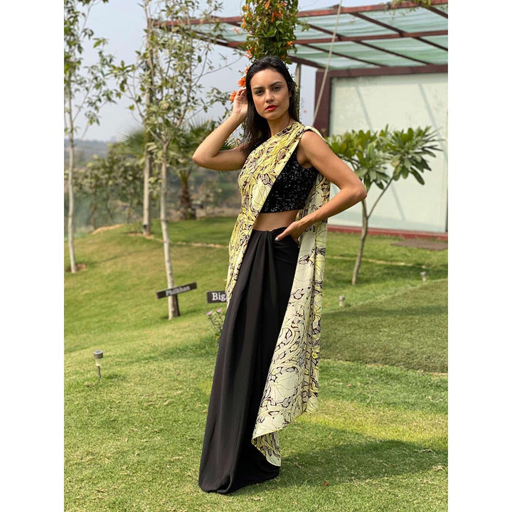 Swatee Singh Black Solid Saree With Sequin Blouse With Stitched Blouse