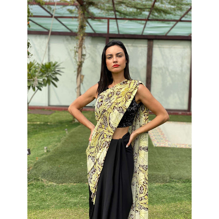 Swatee Singh Black Solid Saree With Sequin Blouse With Stitched Blouse