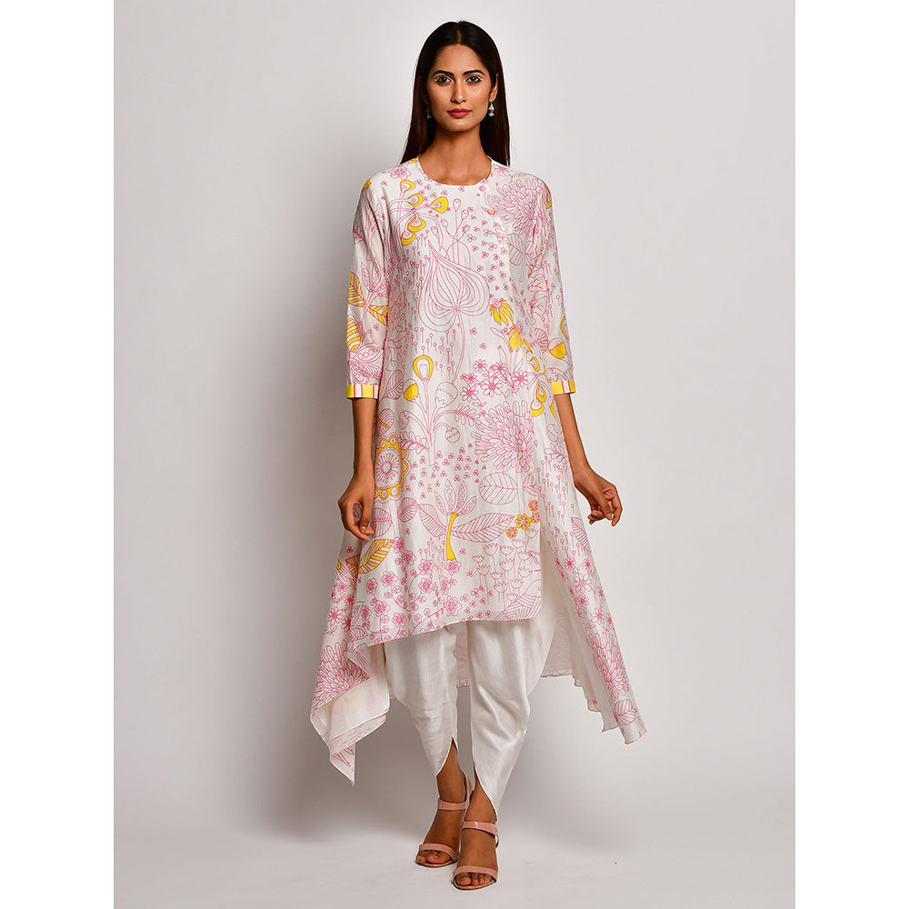 Swati Vijaivargie In Bloom Off White Asymmetric Printed Kurta With Dhoti Pants (Set of 2)