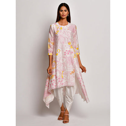 Swati Vijaivargie In Bloom Off White Asymmetric Printed Kurta With Dhoti Pants (Set of 2)