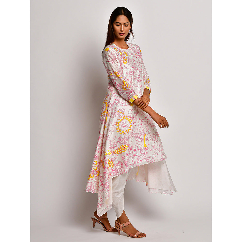 Swati Vijaivargie In Bloom Off White Asymmetric Printed Kurta With Dhoti Pants (Set of 2)