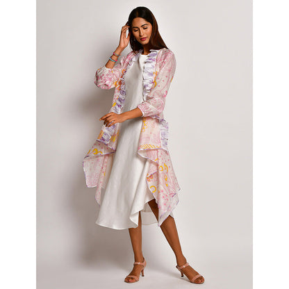 Swati Vijaivargie In Bloom Off White Dress With Frill Jacket (Set of 2)