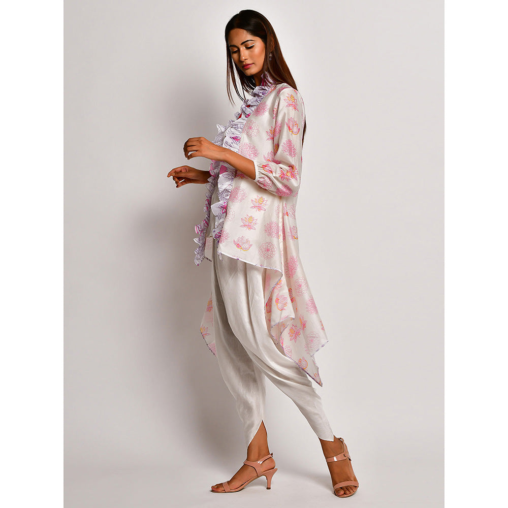 Swati Vijaivargie In Bloom Off White Frill Jacket With Camisole And Dhoti Pants (Set of 3)