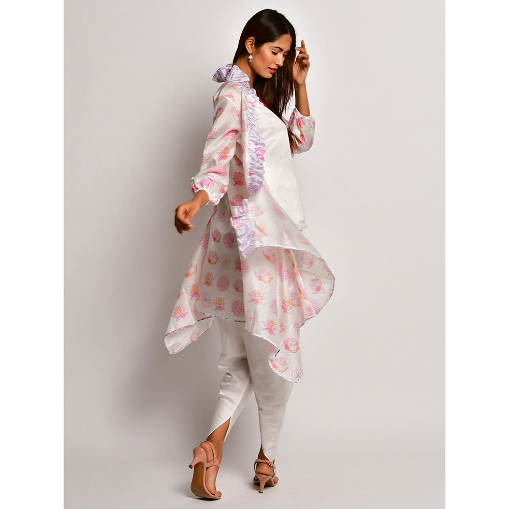 Swati Vijaivargie In Bloom Off White Frill Jacket With Camisole And Dhoti Pants (Set of 3)