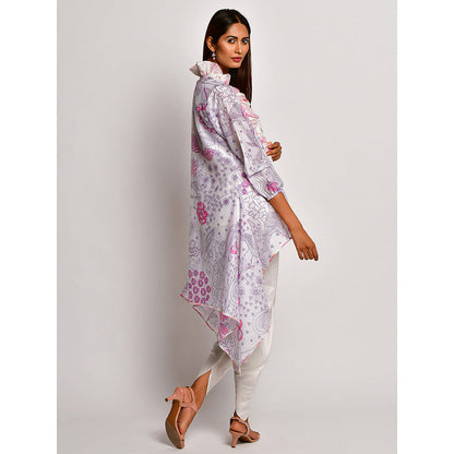 Swati Vijaivargie In Bloom White Printed Frill Jacket With Camisole And Dhoti Pants (Set of 3)