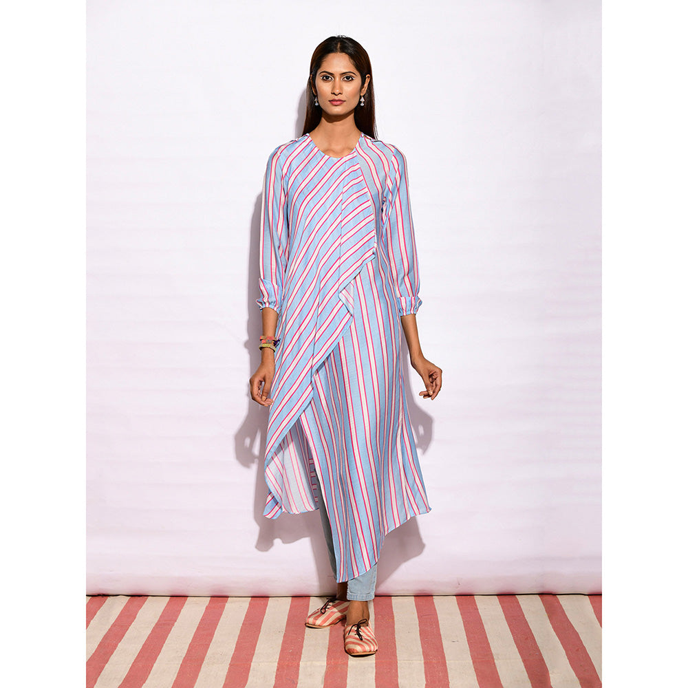 Swati Vijaivargie In Bloom Sky Blue Striped Drape Tunic